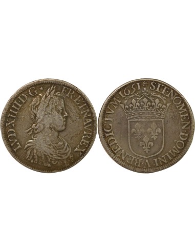 Louis XIV à la Mèche Longue 1 ecu Argent 1651 A - Paris