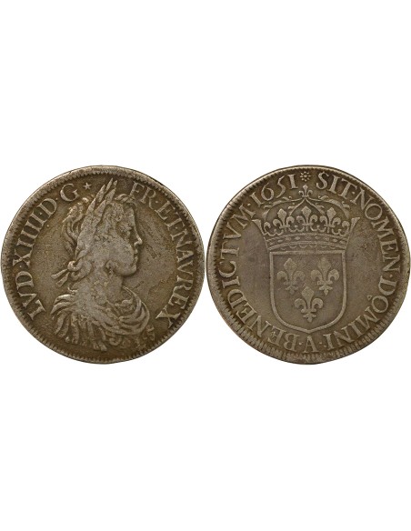 Louis XIV à la Mèche Longue 1 ecu Argent 1651 A - Paris