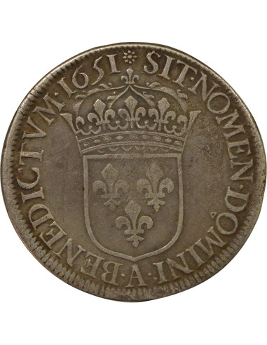 Louis XIV à la Mèche Longue 1 ecu Argent 1651 A - Paris