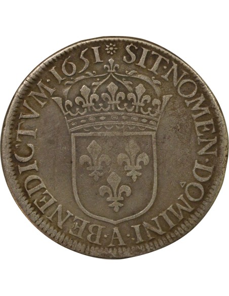 Louis XIV à la Mèche Longue 1 ecu Argent 1651 A - Paris