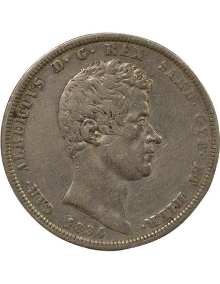 Sardaigne Charles-Albert Charles-Albert - 5 Lire Argent - 1834 P Turin 5 lire Argent 1834 T Turin