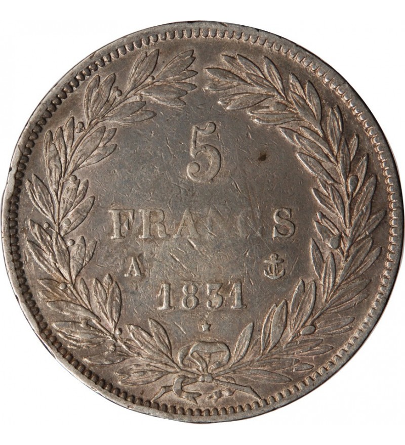 LOUIS PHILIPPE﻿ - 5 FRANCS ARGENT 1831 A PARIS "Type Tiolier, Tr creux"