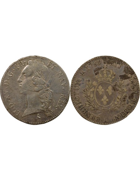 Louis XV au Bandeau 1 écu Argent 1769 A - Paris