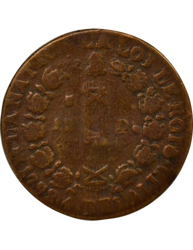 Louis XVI au Faisceau 12 deniers Cuivre 1792 B Rouen