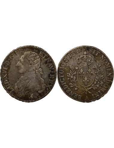 Louis XVI au Buste Habillé 1 écu Argent 1789 A - Paris
