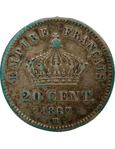 Napoléon III Tête laurée 20 centimes Argent 1867 BB Strasbourg
