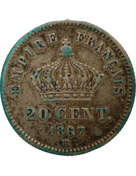 Napoléon III Tête laurée 20 centimes Argent 1867 BB Strasbourg