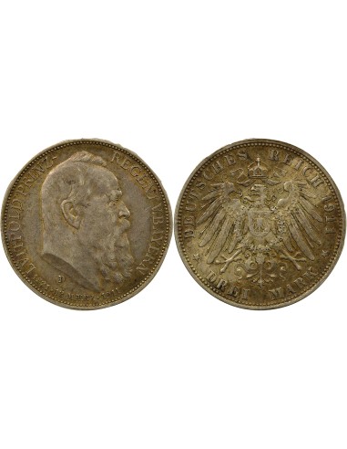 Etats Allemands (Bavière) Luitpold Luitpold - 3 Mark Argent - 1911 D Munich 3 mark Argent 1911 D Munich