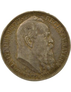 Etats Allemands (Bavière) Luitpold Luitpold - 3 Mark Argent - 1911 D Munich 3 mark Argent 1911 D Munich 2