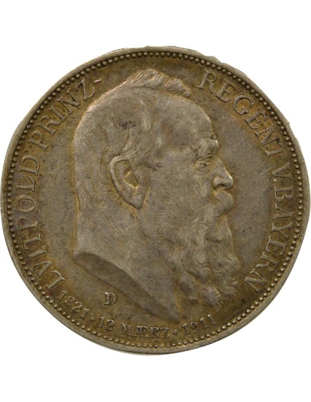 Etats Allemands (Bavière) Luitpold Luitpold - 3 Mark Argent - 1911 D Munich 3 mark Argent 1911 D Munich