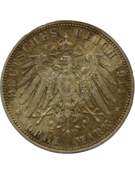 Etats Allemands (Bavière) Luitpold Luitpold - 3 Mark Argent - 1911 D Munich 3 mark Argent 1911 D Munich