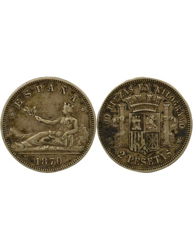 Espagne Gouv. Provisoire - 2 Pesetas Argent - 1870 (1873) Madrid 2 pesetas Argent 1870 (1873) AI Madrid