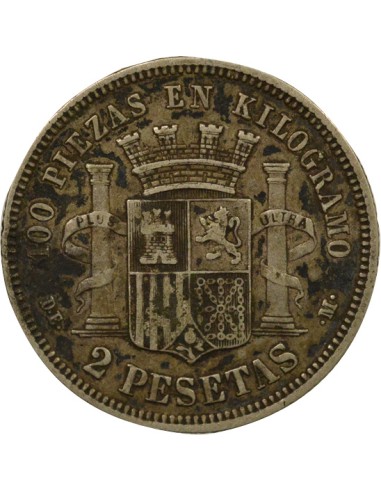 Espagne Gouv. Provisoire - 2 Pesetas Argent - 1870 (1873) Madrid 2 pesetas Argent 1870 (1873) AI Madrid