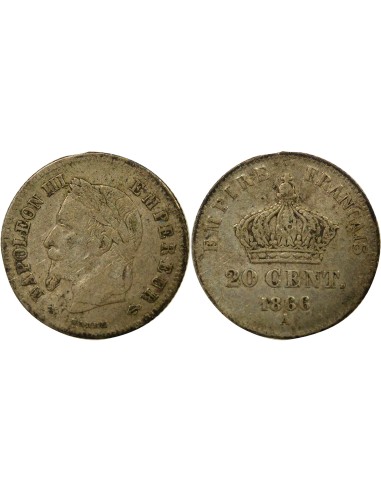 Napoléon III Petit Module 20 centimes Argent 1866 A - Paris