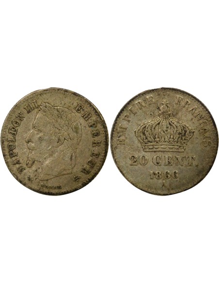 Napoléon III Petit Module 20 centimes Argent 1866 A - Paris