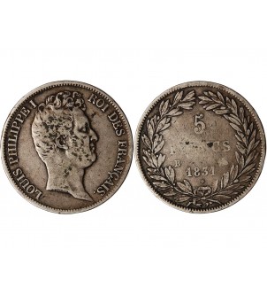 LOUIS PHILIPPE﻿ - 5 FRANCS ARGENT 1831 B ROUEN "Type Tiolier, Tr creux" 2