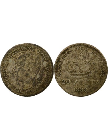 Grèce Georges I de Grèce Georges I - 20 Lepta Argent - 1883 A Paris 20 lepta Argent 1883 A - Paris