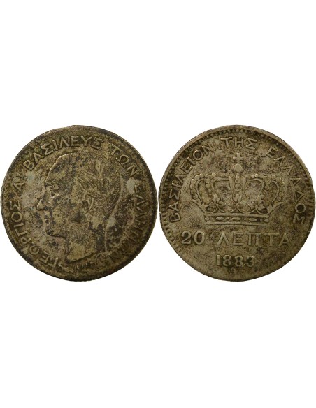 Grèce Georges I de Grèce Georges I - 20 Lepta Argent - 1883 A Paris 20 lepta Argent 1883 A - Paris
