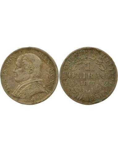 Vatican Pie IX Pius IX - Silver Lire - 1867 Year XXII R Rome 1 lira Argent 1867 R Rome