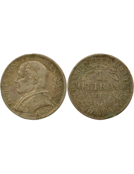 Vatican Pie IX Pius IX - Silver Lire - 1867 Year XXII R Rome 1 lira Argent 1867 R Rome