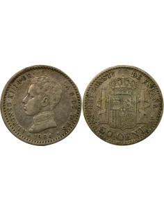 Espagne Alphonse XIII d'Espagne 4e Portrait 50 centimos Argent 1904 AI Madrid