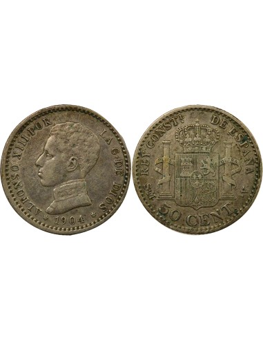 Espagne Alphonse XIII d'Espagne 4e Portrait 50 centimos Argent 1904 AI Madrid