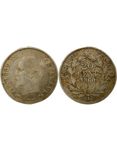 Napoléon III Tête nue 20 centimes Argent 1860 A - Paris