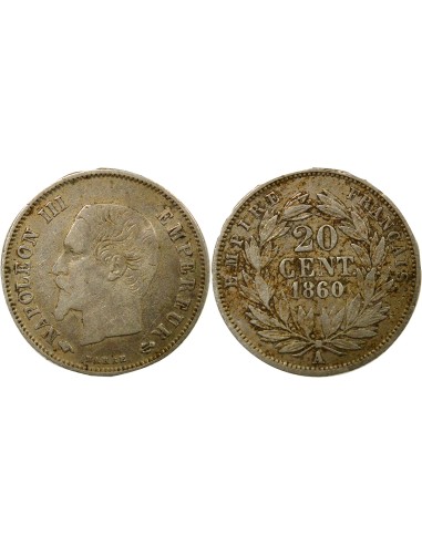 Napoléon III Tête nue 20 centimes Argent 1860 A - Paris