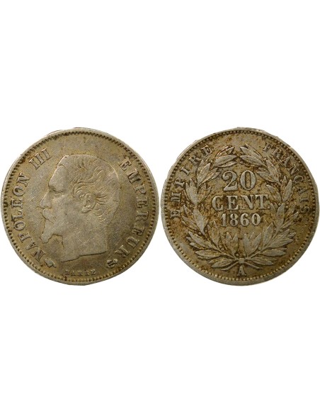 Napoléon III Tête nue 20 centimes Argent 1860 A - Paris