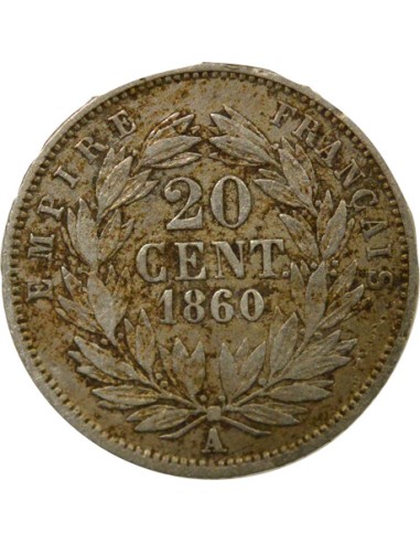 Napoléon III Tête nue 20 centimes Argent 1860 A - Paris