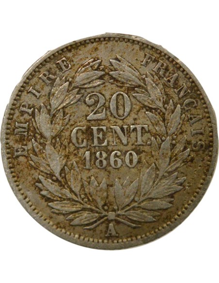 Napoléon III Tête nue 20 centimes Argent 1860 A - Paris