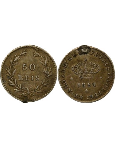 Portugal Pedro V de Portugal Pierre V - 50 Réis Argent - 1861 Lisbonne 50 reis Argent 1861 Lisbonne