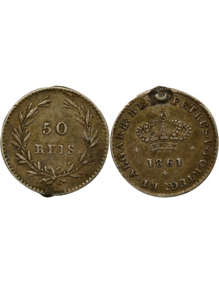 Portugal Pedro V de Portugal Pierre V - 50 Réis Argent - 1861 Lisbonne 50 reis Argent 1861 Lisbonne