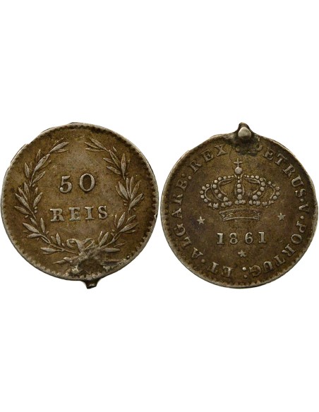 Portugal Pedro V de Portugal Pierre V - 50 Réis Argent - 1861 Lisbonne 50 reis Argent 1861 Lisbonne