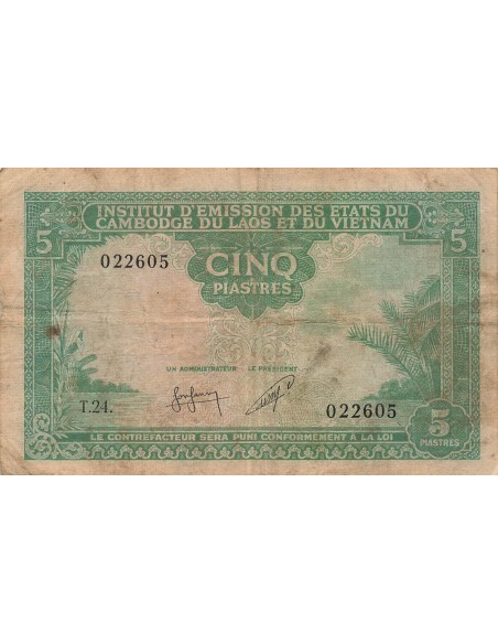 Cambodge 5 Piastres - ND (1953) - P.95 5 piastres 1953