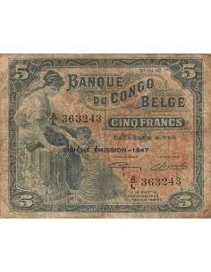 Congo Belge 5 Francs - 10-04-1947 - 6e émission - P.13A 5 francs 1947