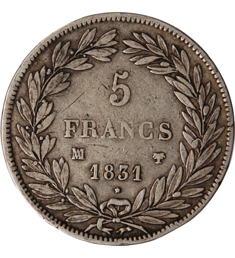 LOUIS PHILIPPE﻿ - 5 FRANCS ARGENT 1831 MA MARSEILLE "Type Tiolier, Tr creux"