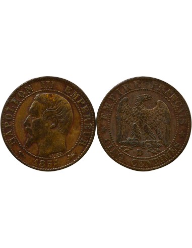 Napoléon III Tête nue 5 centimes Bronze 1854 D Lyon
