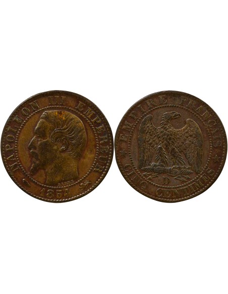 Napoléon III Tête nue 5 centimes Bronze 1854 D Lyon