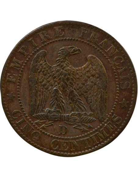 Napoléon III Tête nue 5 centimes Bronze 1854 D Lyon
