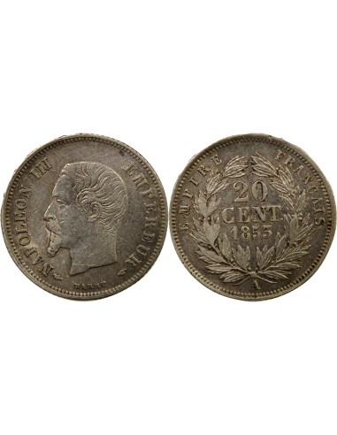 Napoléon III Tête nue 20 centimes Argent 1853 A - Paris