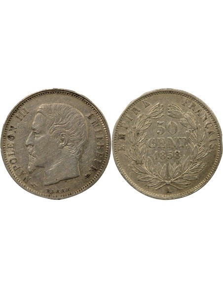 Napoléon III Tête nue 50 centimes Argent 1858 A - Paris