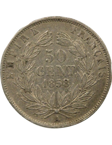 Napoléon III Tête nue 50 centimes Argent 1858 A - Paris