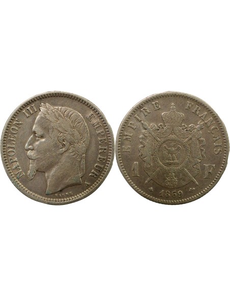 Napoléon III Tête Laurée 1 franc Argent 1869 A - Paris