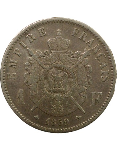 Napoléon III Tête Laurée 1 franc Argent 1869 A - Paris