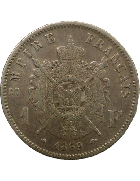 Napoléon III Tête Laurée 1 franc Argent 1869 A - Paris