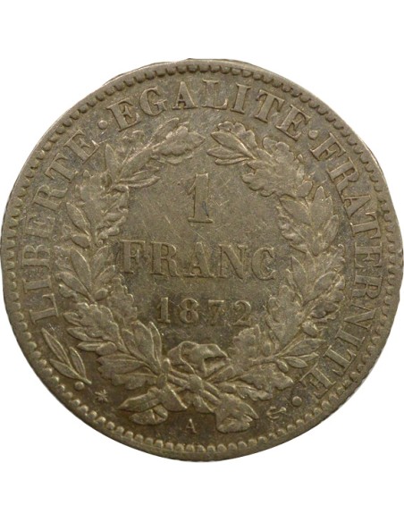 IIIe République 1 franc Argent 1872 A - Paris