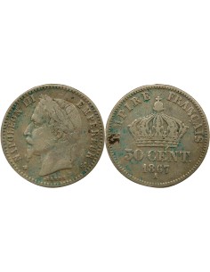Napoléon III Tête Laurée 50 centimes Argent 1867 A - Paris