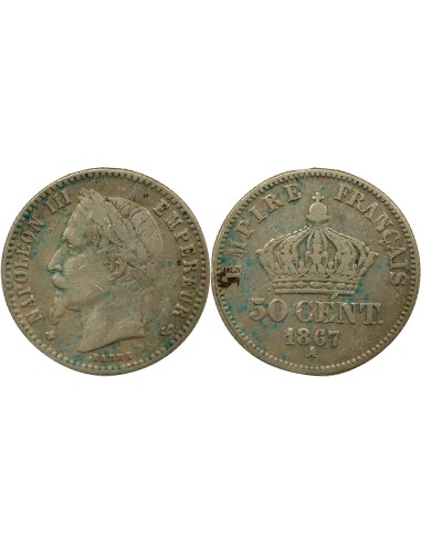 Napoléon III Tête Laurée 50 centimes Argent 1867 A - Paris