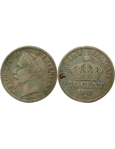 Napoléon III Tête Laurée 50 centimes Argent 1867 A - Paris